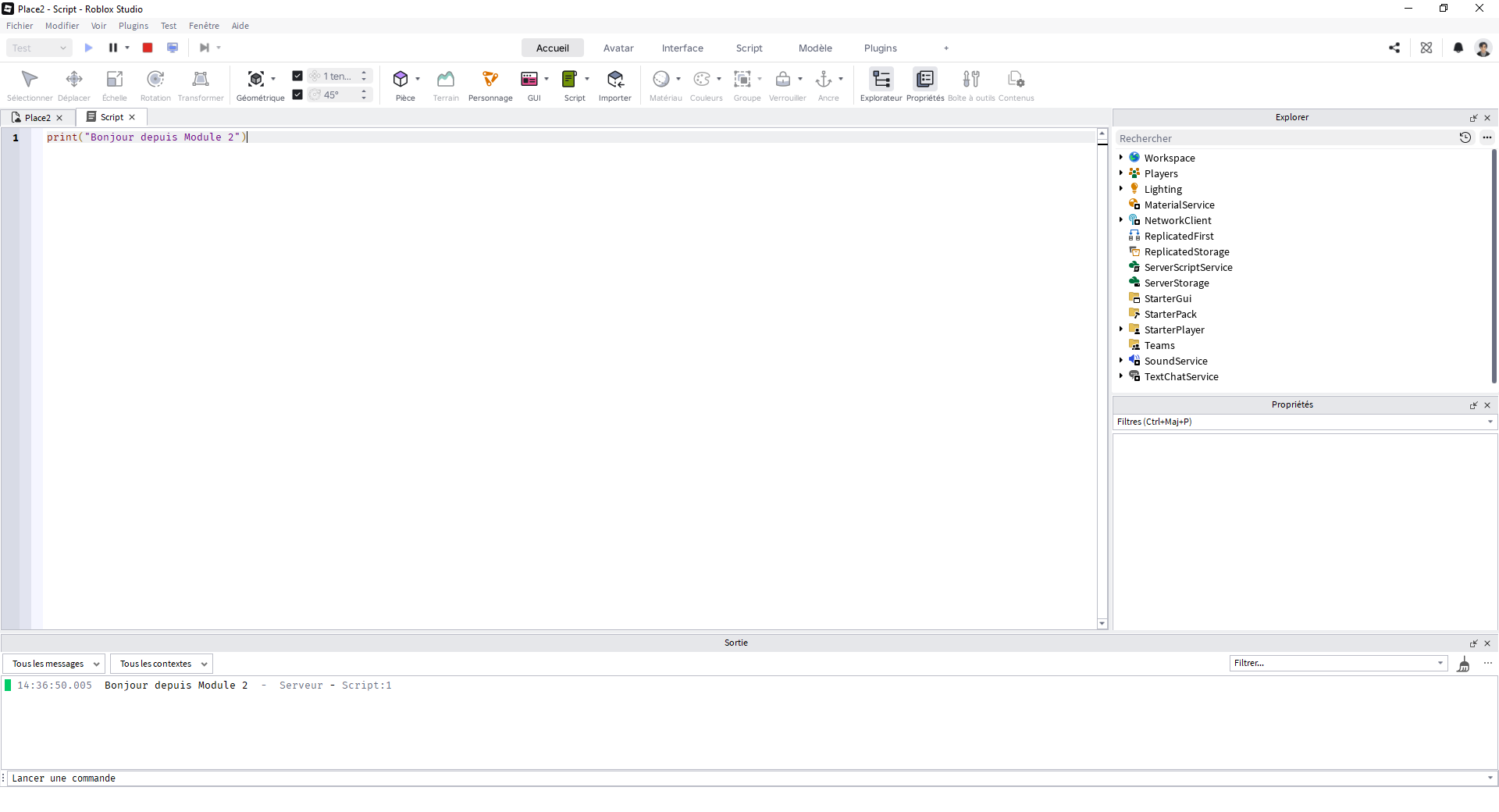 Construction d'une scène dans le viewport de Roblox Studio